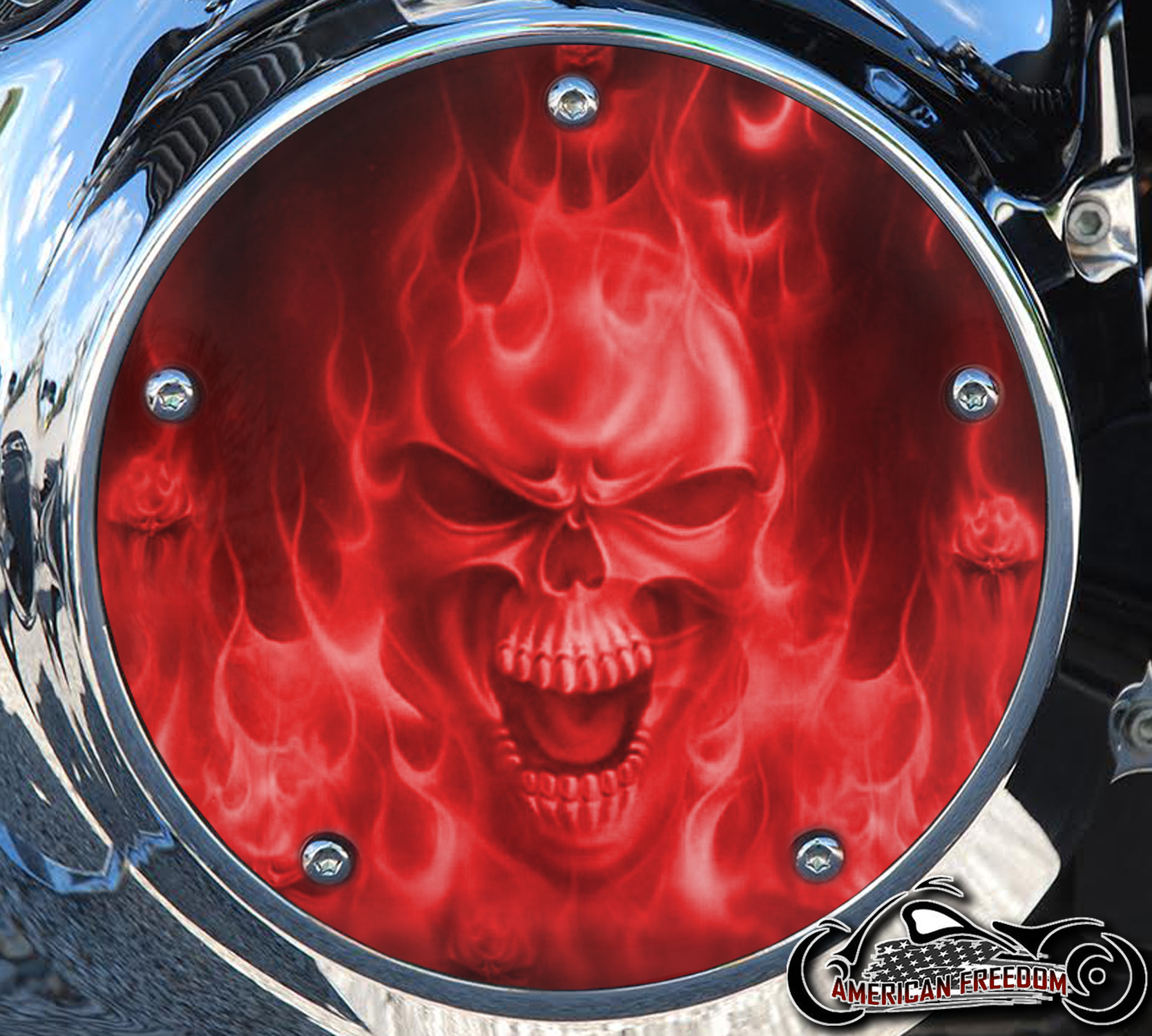 Custom Derby Cover - Red Flame Skull